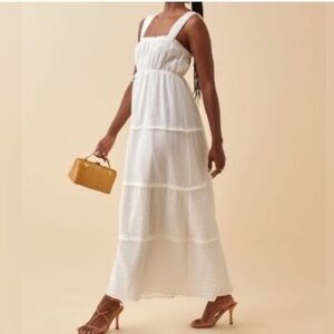 Reformation Ivie White Bohemian Tiered Maxi Sundress Size Medium